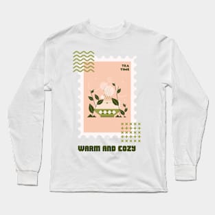 Tea Time Tea Lover Tea Party Stamp Stamps Long Sleeve T-Shirt